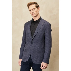 ALTINYILDIZ CLASSICS Erkek Lacivert Magic Fit Kırlangıç Yaka Balıksırtı Desenli Kırışmaz Blazer Ceket