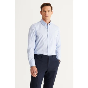 ALTINYILDIZ CLASSICS Erkek Açık Mavi Slim Fit Dar Kesim Düğmeli Yaka Desenli Gömlek