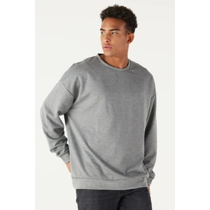 Altınyıldız Classics Erkek Gri Melanj Oversize Bol Kesim Bisiklet Yaka Düz Sweatshirt