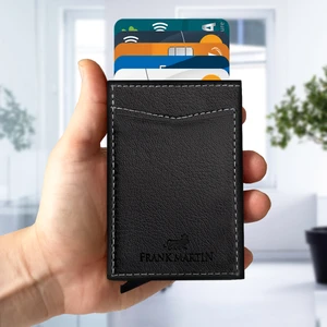 Frank Martin Orijinal Kutulu Kağıt Para Bölmeli Kızaklı Otomatik Mekanizmalı Kartlıklı Siyah Cüzdan 70-081