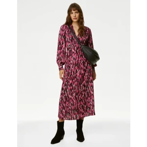 Marks & Spencer V Yaka Desenli Midi Elbise