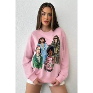 Kadın Oversize Baskılı Ribanalı Sweatshirt
