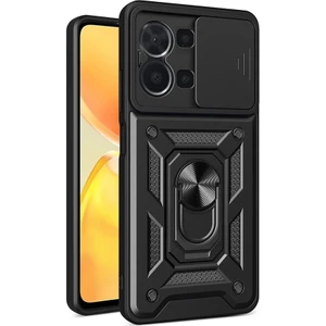 Case Street Vivo Y36 Kılıf Sert Silikon Tank Aramid Sürgülü Vega Yüzüklü Siyah