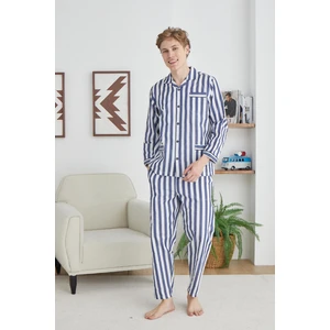 Erkek Mavi Çizgili Klasik Pijama Takımı C4T0N07