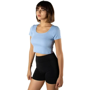 Terapi Men Kadın Mavi Havuz Yaka Fitted/vücuda Oturan Kısa Kol Crop Tişört 23K-TRP-CRP04