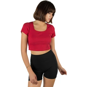 Terapi Men Kadın Kırmızı Havuz Yaka Fitted/vücuda Oturan Kısa Kol Crop Tişört 23K-TRP-CRP04