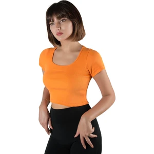 Terapi Men Kadın Turuncu Havuz Yaka Fitted/vücuda Oturan Kısa Kol Crop Tişört 23K-TRP-CRP04