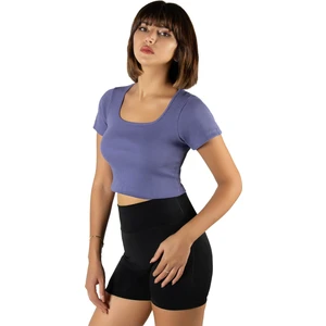 Terapi Men Kadın Mor Havuz Yaka Fitted/vücuda Oturan Kısa Kol Crop Tişört 23K-TRP-CRP04