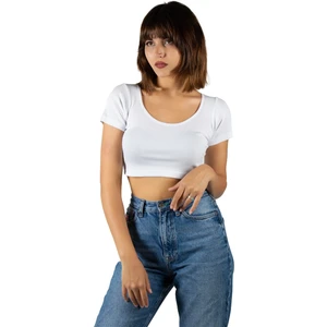 Terapi Men Kadın Beyaz Havuz Yaka Fitted/vücuda Oturan Kısa Kol Crop Tişört 23K-TRP-CRP04