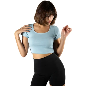Terapi Men Kadın Açık Mavi Havuz Yaka Fitted/vücuda Oturan Kısa Kol Crop Tişört 23K-TRP-CRP04