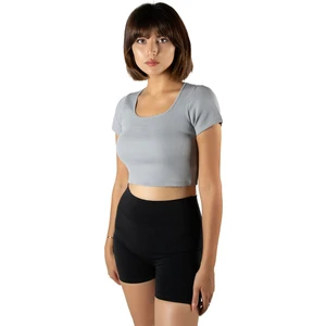 Terapi Men Kadın Açık Gri Havuz Yaka Fitted/vücuda Oturan Kısa Kol Crop Tişört 23K-TRP-CRP04