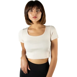 Terapi Men Kadın Krem Havuz Yaka Fitted/vücuda Oturan Kısa Kol Crop Tişört 23K-TRP-CRP04