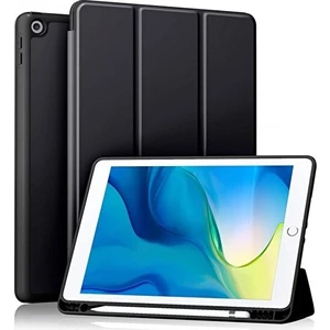 Apple iPad 10.2 8.nesil Kılıf Yatay Standlı Uyku Modlu Kalem Bölmeli Arkası Silikon Smart Kılıf (Model A2270,A2428,A2429,A2430)