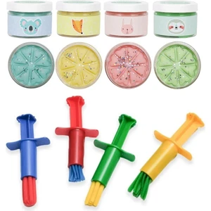 Bonnie Play Dough Doğal Oyun Hamuru 4'lü Glitter ve Enjektör Pres Seti