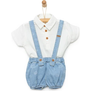 Yenidoğan Denim Şort Salopet-Gömlek 2li Takım Erkek Bebek
