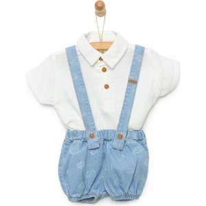 Yenidoğan Denim Şort Salopet-Gömlek 2li Takım Erkek Bebek