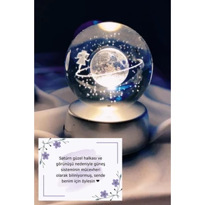 Renk Değiştiren LED Işıklı Cam Satürn Kız Küre Dolunay Lamba Kristal Top Kar Küresi Özel Hediye Not