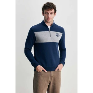 Khal Lacivert Yarım Fermuarlı Kauçuklu Standard Erkek Sweatshirt