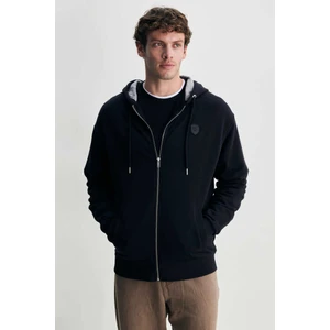 Ashton Siyah Kapüşonlu ve Fermuarlı Baskılı Loose Fit Erkek Sweatshirt