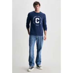 Solano Lacivert Bisiklet Yaka Nakışlı Standard Fit Erkek Sweatshirt