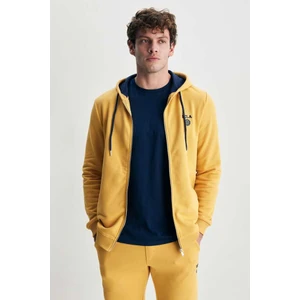 Hılgard Sarı Kapüşonlu ve Fermuarlı Baskılı Standard Fit Erkek Sweatshirt