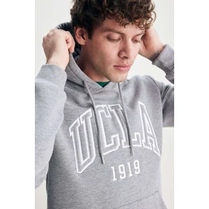 Jepsen Gri Kapüşonlu Nakışlı Standard Fit Erkek Sweatshirt