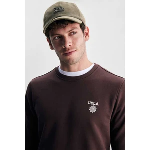 Valley Kahve Bisiklet Yaka Baskılı Standard Fit Erkek Sweatshirt