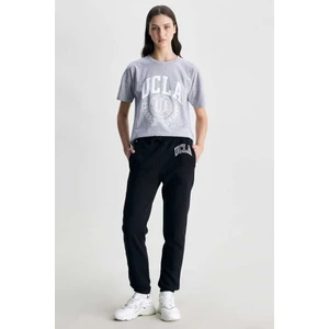 Jules Siyah Rahat Paça Nakışlı Standard Kadın Eşofman Alt