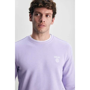 Valley Lila Bisiklet Yaka Baskılı Standard Fit Erkek Sweatshirt