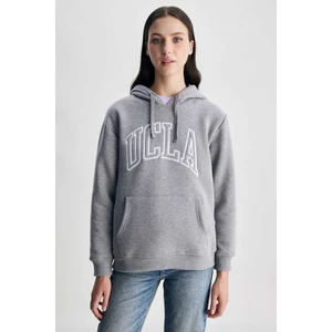 RILEY Gri Kapüşonlu Nakışlı Şardonlu Standard Fit Kadın Sweatshirt