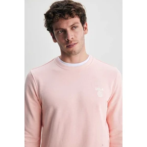 Valley Pembe Bisiklet Yaka Baskılı Standard Fit Erkek Sweatshirt