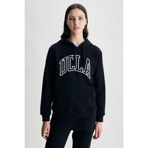 RILEY Siyah Kapüşonlu Nakışlı Şardonlu Standard Fit Kadın Sweatshirt