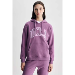 RILEY Mor Kapüşonlu Nakışlı Şardonlu Standard Fit Kadın Sweatshirt