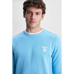 Valley Mavi Bisiklet Yaka Baskılı Standard Fit Erkek Sweatshirt