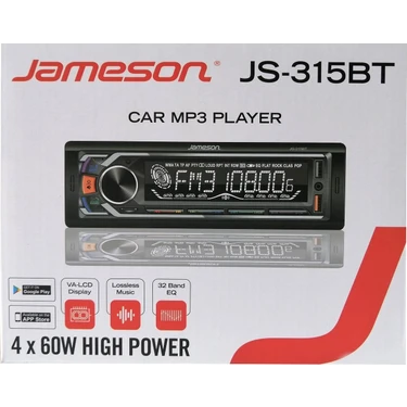 Jameson JS-315 BT Oto Teyp 4*60W Çift Anfi Çıkışlı USB Bluetooth SD AUX Kontrol