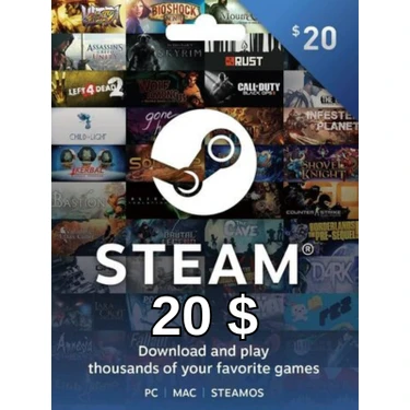 Steam Cüzdan Kodu 20 USD Dijital Hediye Kartı Anında Teslimat Esnek Harcama