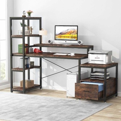 Modern Tasarım Raflı ve Kitaplıklı Çalışma Masası