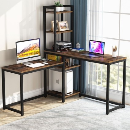 Özel Tasarım L Model Kitaplıklı Çalışma Masası