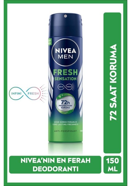 Men Fresh Sensation Sprey Deodorant 150 ml 72 Saat Anti - Perspirant Koruma Uzun Süren Ferahlık