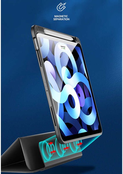 Apple iPad Air 4 Kılıf 10.9 2020 Yatay Standlı Uyku Modlu Kalem Bölmeli Arkası Şeffaf Pc Nort Kılıf (Model A2316,A2324,A2325,A2072)