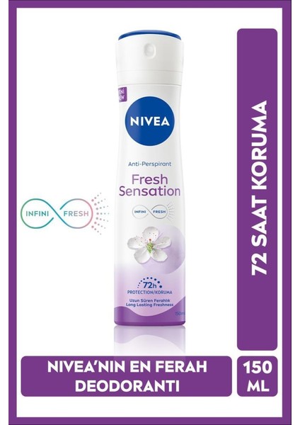 Fresh Sensation Kadın Sprey Deodorant 150 ml 72 Saat Anti - Perspirant Koruma Uzun Süren Ferahlık