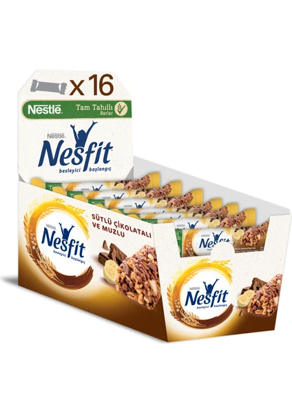 Nestlé Nesfit Sütlü Çikolatalı ve Muzlu Tam Tahıllı Bar 16'lı 16x23,5 gr