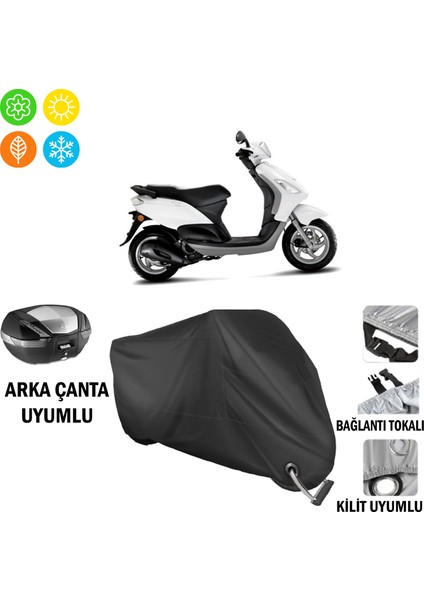 Piaggio Fly 150 Motosiklet Brandası Arka Çanta, Tokalı ve Kilit Uyumlu Siyah