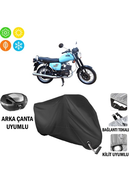 Mz Etz 251 Motosiklet Brandası Arka Çanta, Tokalı ve Kilit Uyumlu Siyah