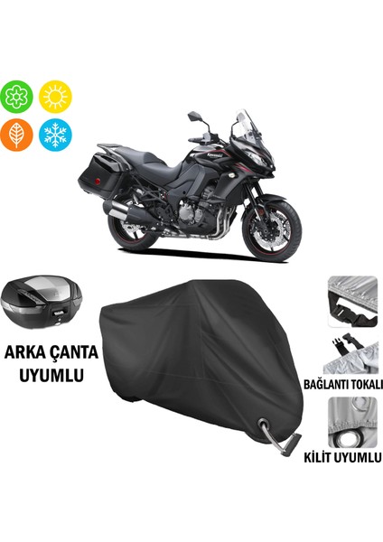 Kawasaki Klz 1000 Versys Motosiklet Brandası Arka Çanta, Tokalı ve Kilit Uyumlu Siyah