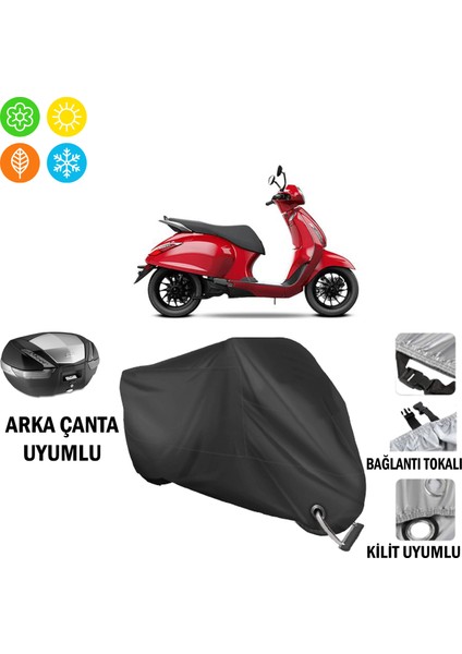 Bajaj Scooter Motosiklet Brandası Arka Çanta, Tokalı ve Kilit Uyumlu Siyah