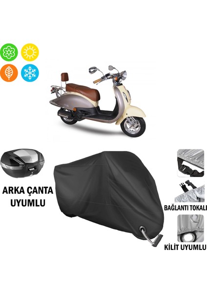 Asya Nostalji 125 Motosiklet Brandası Arka Çanta, Tokalı ve Kilit Uyumlu Siyah