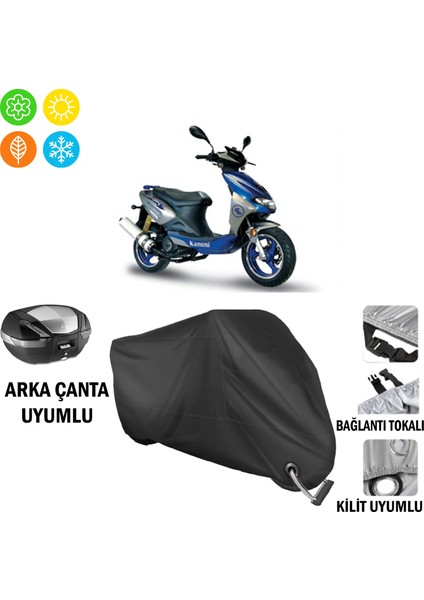 Kanuni Hussar 125 Motosiklet Brandası Arka Çanta, Tokalı ve Kilit Uyumlu Siyah