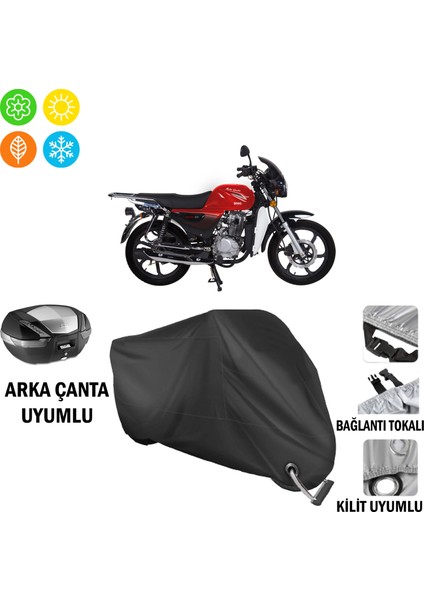 Rmg Ranger 150 Motosiklet Brandası Arka Çanta, Tokalı ve Kilit Uyumlu Siyah