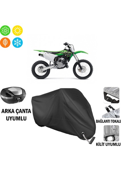 Kawasaki Kx 85 Motosiklet Brandası Arka Çanta, Tokalı ve Kilit Uyumlu Siyah